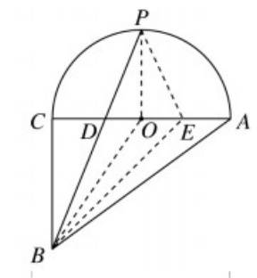 如圖，在直角三角形ABC中，∠ACB=90°，CA＝4．點P是半圓弧AC的中點，連接BP，線段BP把圖形APCB分成兩部分，則這兩部分面積之差的絕對值是__