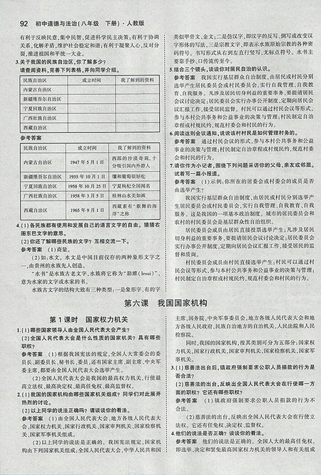 2018義務教育教科書人教版八年級道德與法治下冊參考答案