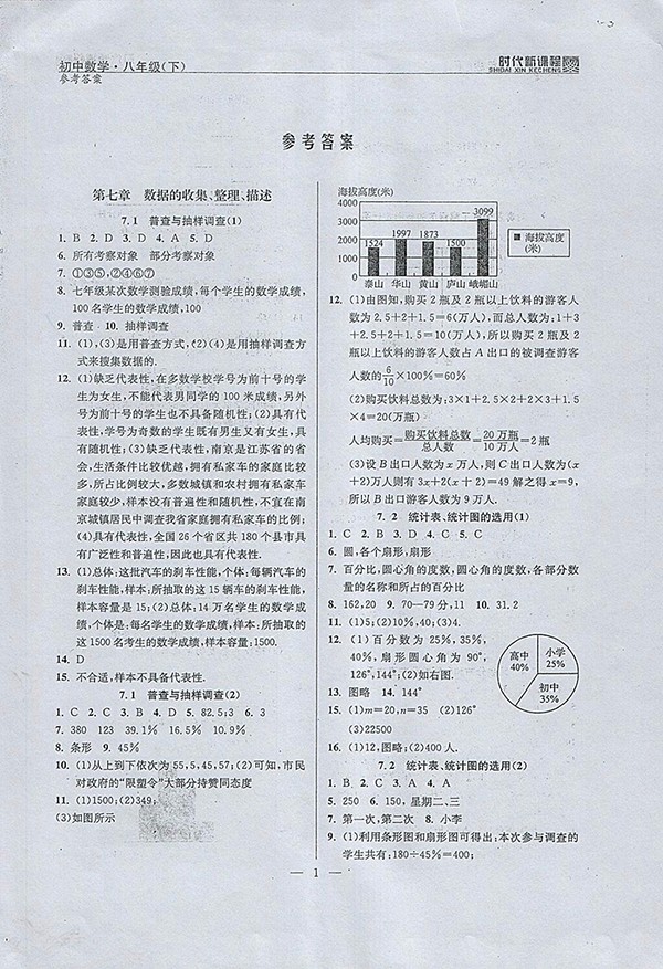 2018年時代新課程初中數(shù)學八年級下冊參考答案