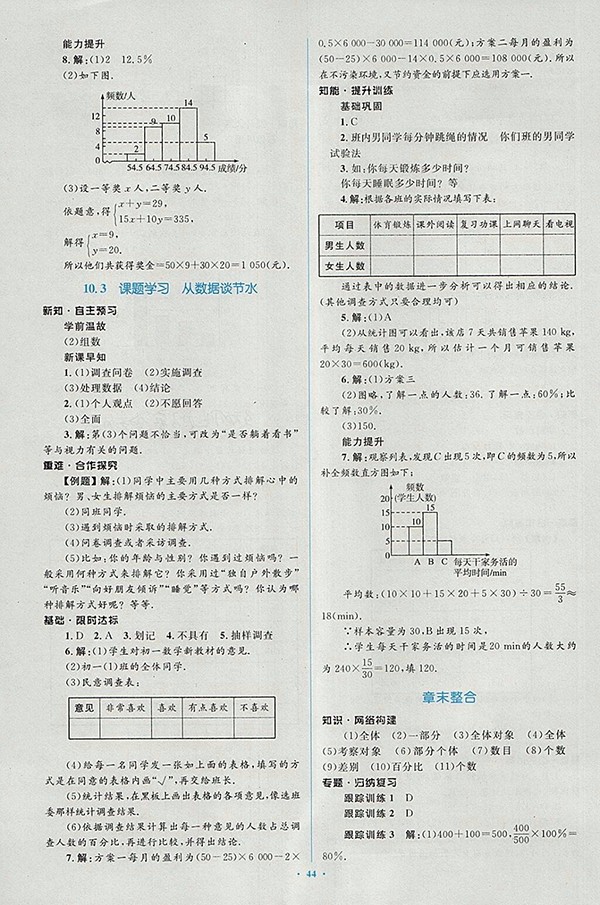 2018年人教版新課標(biāo)初中同步學(xué)習(xí)目標(biāo)與檢測(cè)數(shù)學(xué)七年級(jí)下冊(cè)參考答案