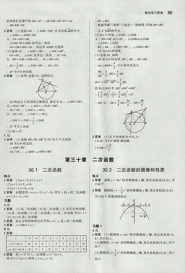 最新義務(wù)教育教科書冀教版數(shù)學(xué)九年級(jí)下冊(cè)參考答案