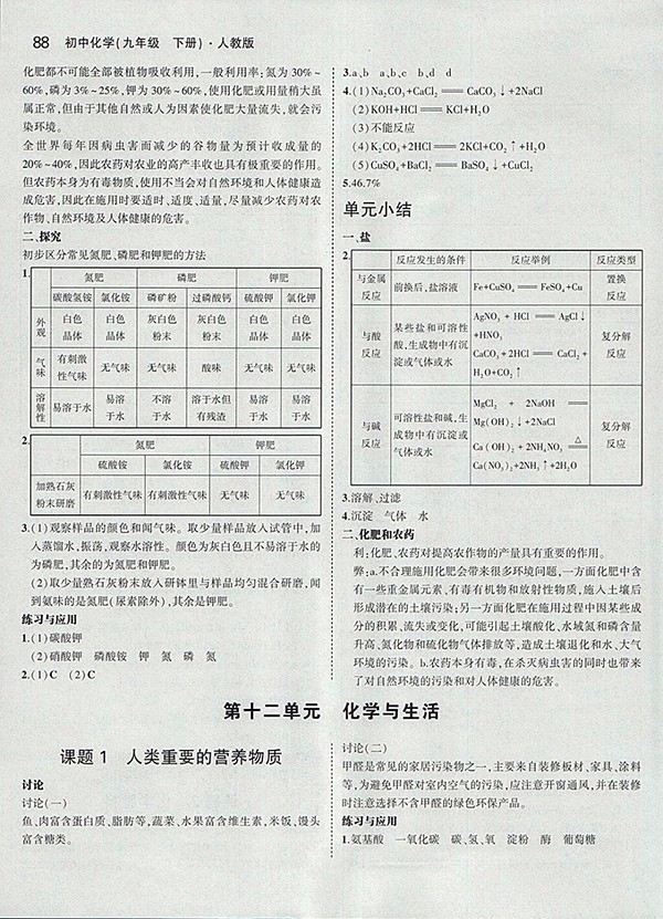 最新版義務(wù)教育教科書人教版化學(xué)九年級(jí)下冊(cè)參考答案