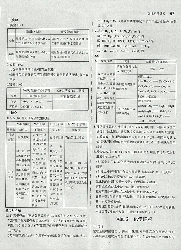 最新版義務(wù)教育教科書人教版化學(xué)九年級(jí)下冊(cè)參考答案