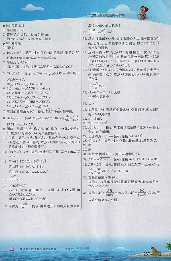 2018年實(shí)驗(yàn)班提優(yōu)課堂北師大版數(shù)學(xué)九年級(jí)下冊(cè)參考答案