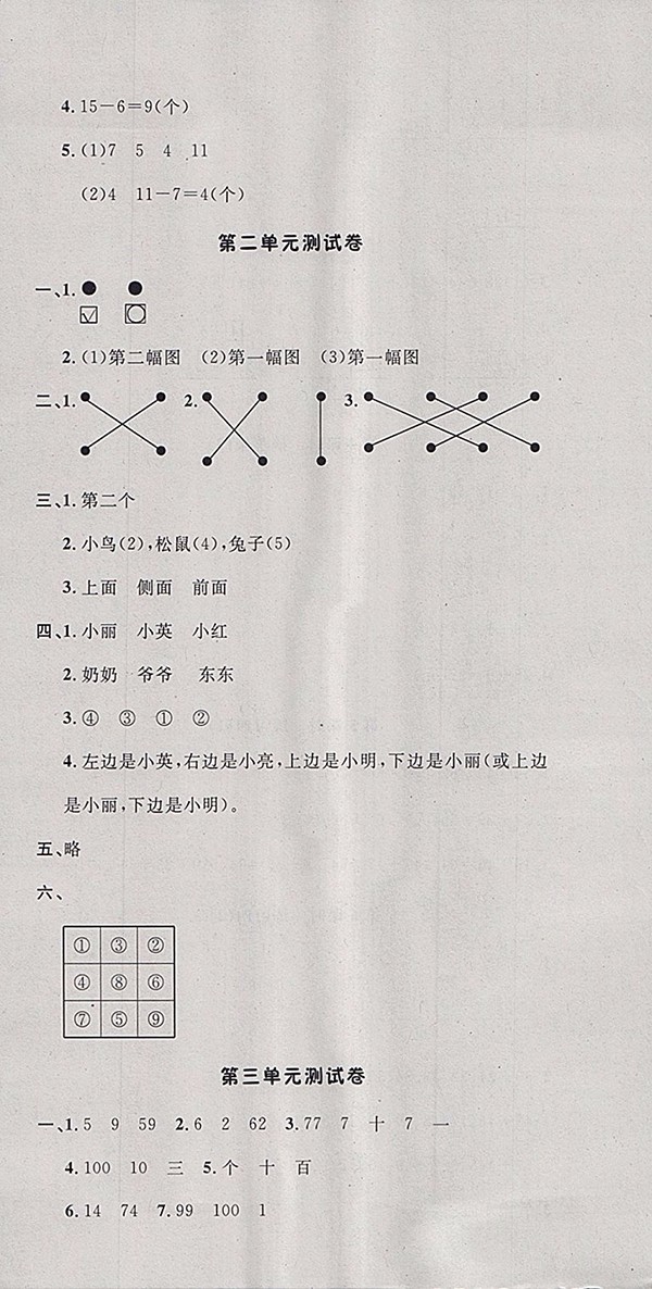 2018北師大版非常1加1一課一練數(shù)學(xué)一年級(jí)下冊(cè)參考答案