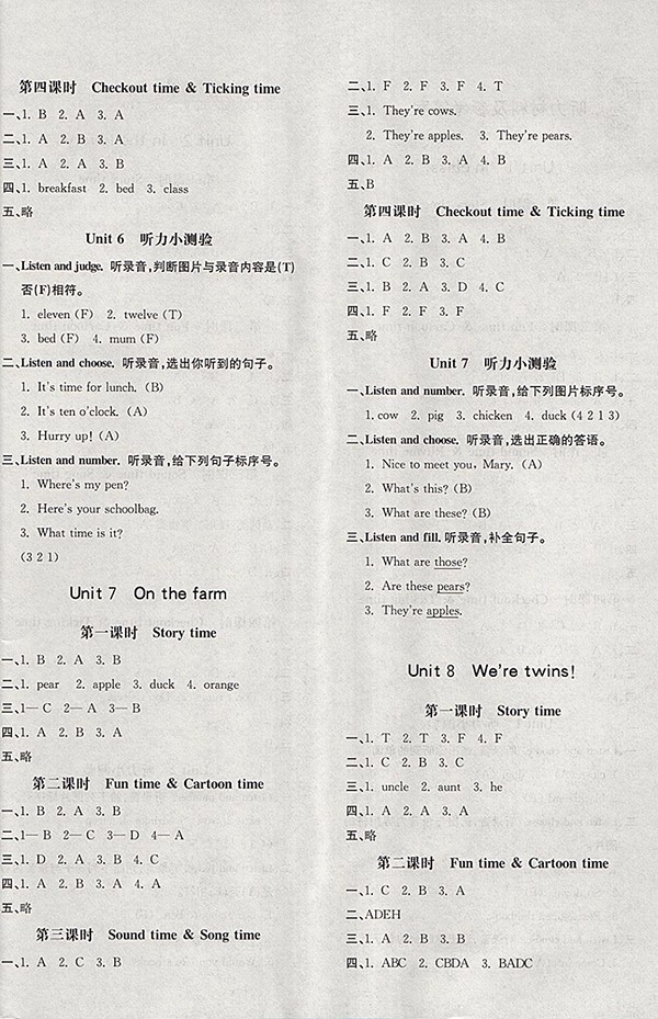 2018譯林牛津版非常1加1一課一練英語三年級下冊參考答案