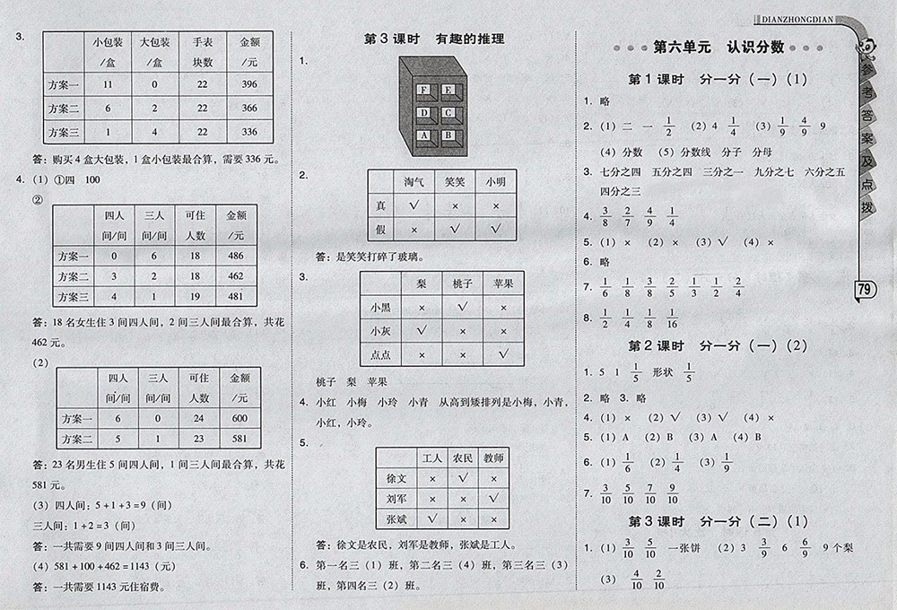 2018北師大版綜合應(yīng)用創(chuàng)新題典中點(diǎn)數(shù)學(xué)三年級(jí)下冊(cè)參考答案