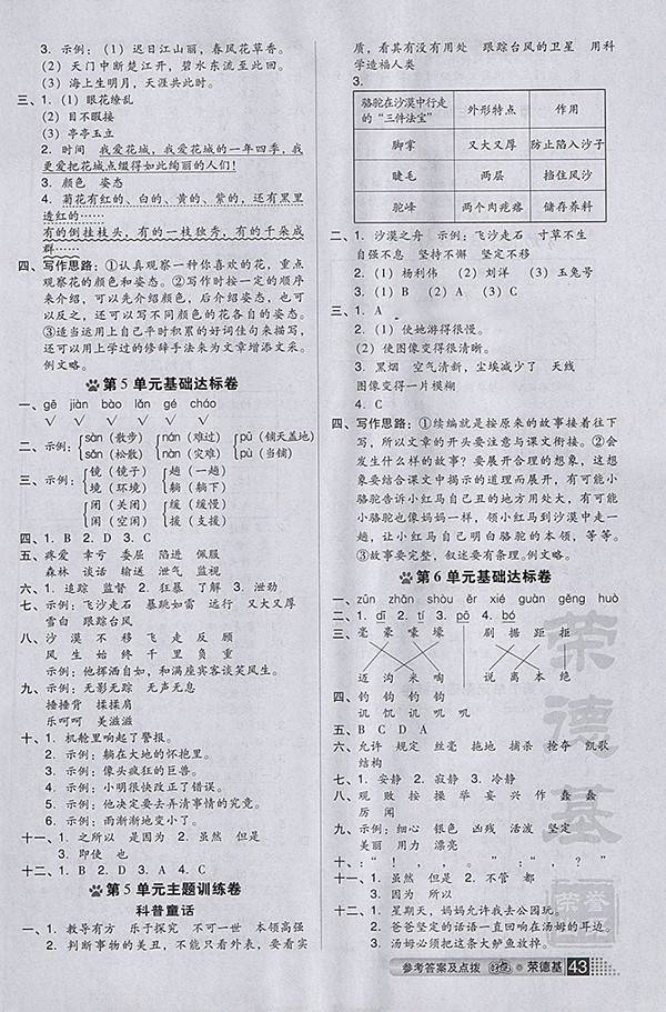 2018蘇教版好卷語文三年級(jí)下冊參考答案