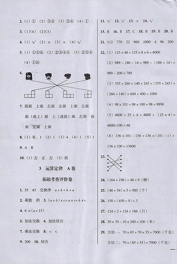 2018狀元坊全程突破AB測(cè)試卷數(shù)學(xué)四年級(jí)下冊(cè)參考答案