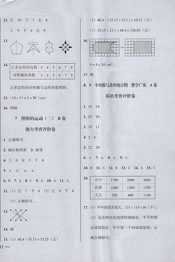 2018狀元坊全程突破AB測(cè)試卷數(shù)學(xué)四年級(jí)下冊(cè)參考答案