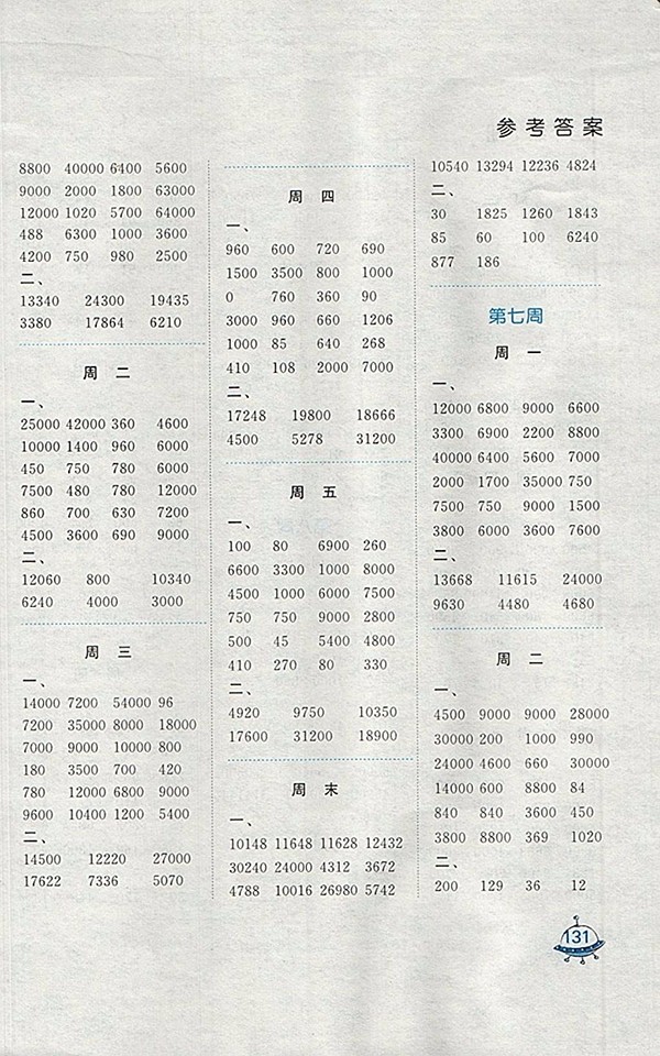 2018蘇教版計(jì)算天天練四年級(jí)下冊(cè)參考答案