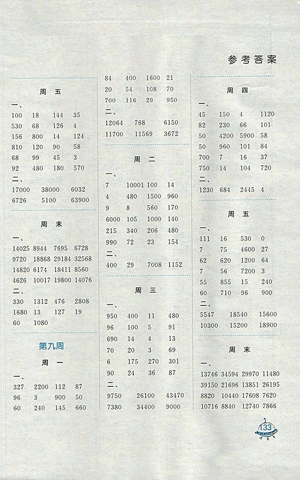 2018蘇教版計(jì)算天天練四年級(jí)下冊(cè)參考答案