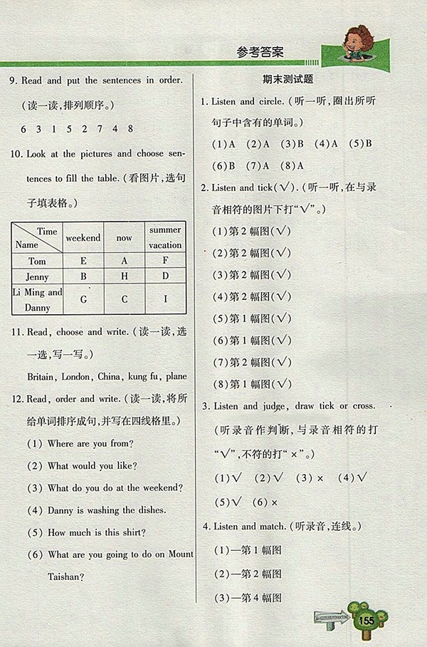 2018五四制魯科版快樂學(xué)習(xí)一點(diǎn)通英語(yǔ)四年級(jí)下冊(cè)參考答案