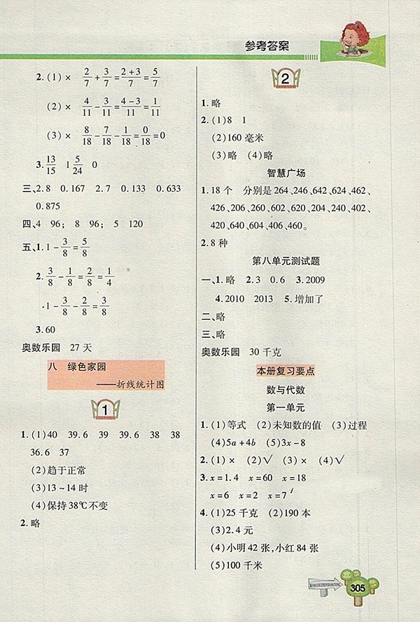 2018五四制青島版快樂學(xué)習(xí)一點通數(shù)學(xué)四年級下冊參考答案