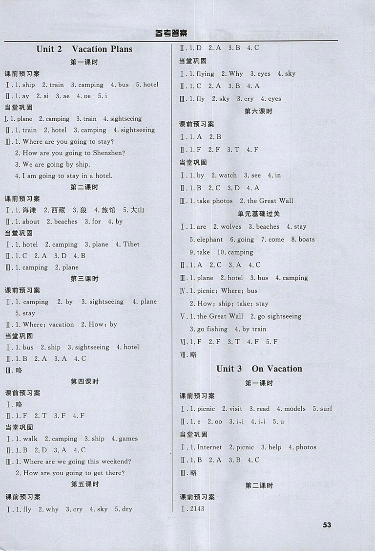 2018年香山狀元坊全程突破導(dǎo)練測(cè)五年級(jí)英語(yǔ)下冊(cè)參考答案