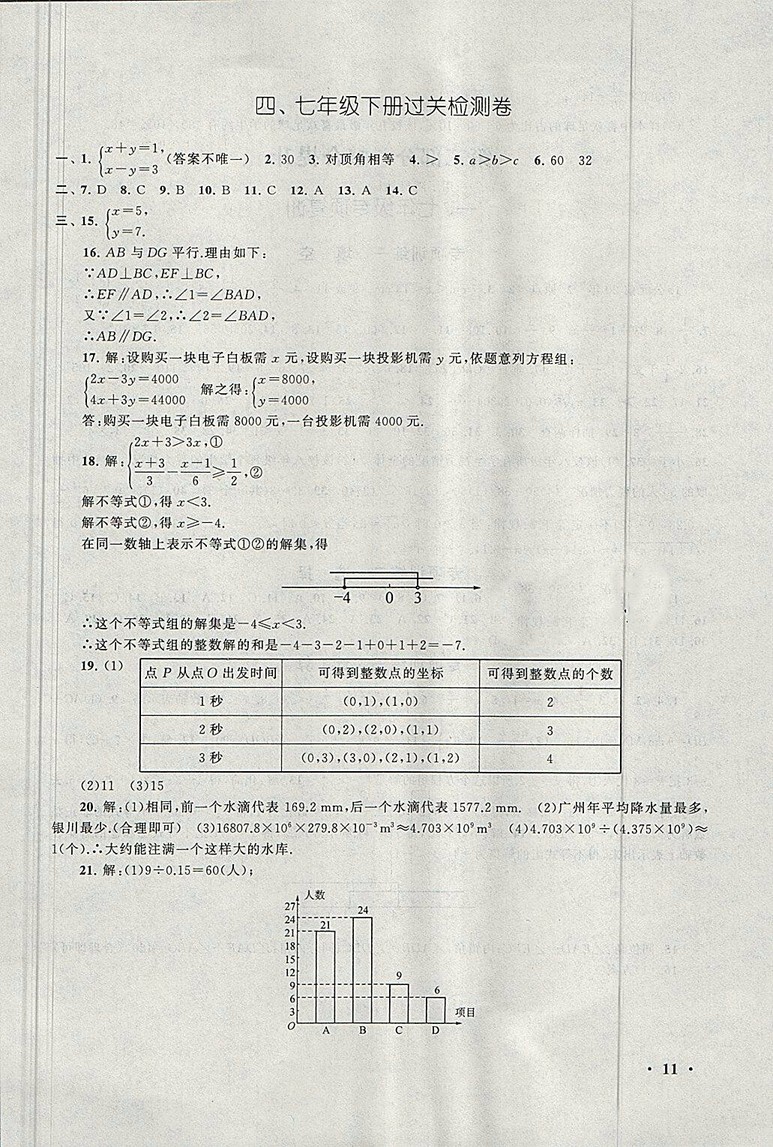 2018人教版暑假大串聯(lián)七年級(jí)數(shù)學(xué)參考答案