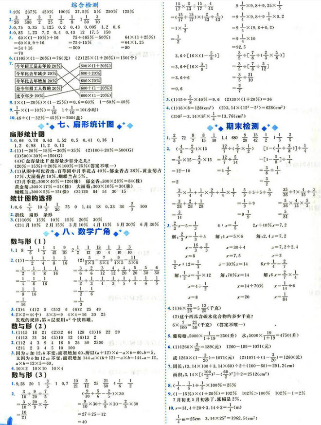 2018年人教版黃岡小狀元數(shù)學基本功六年級上冊參考答案