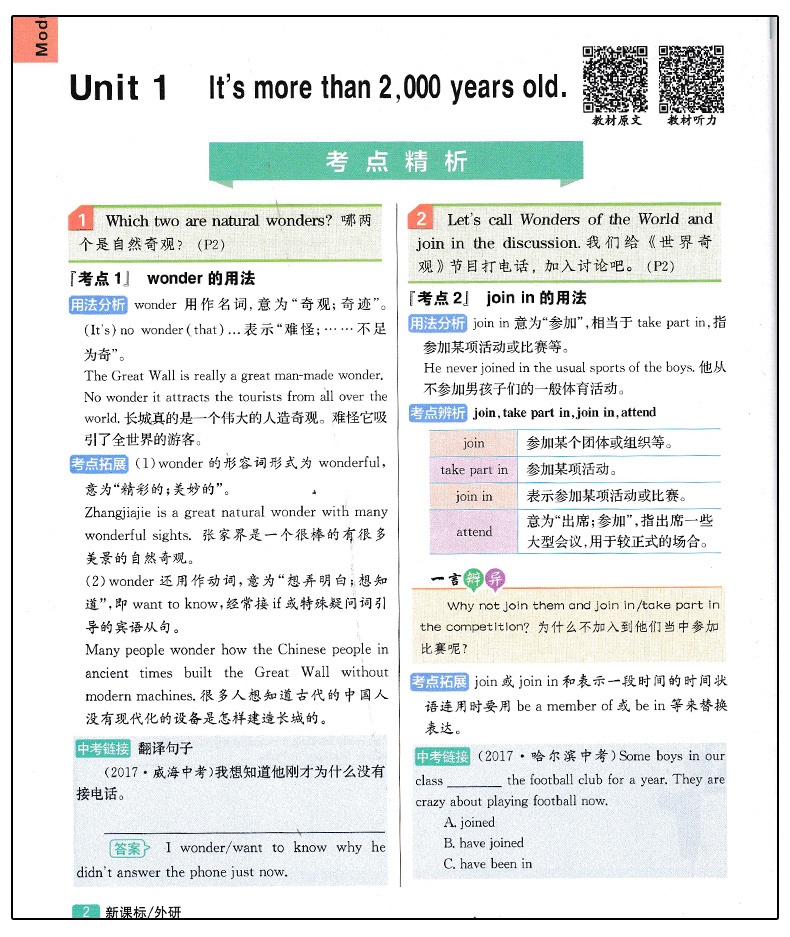 2019版尖子生學案新課標外研版英語九年級上冊參考答案