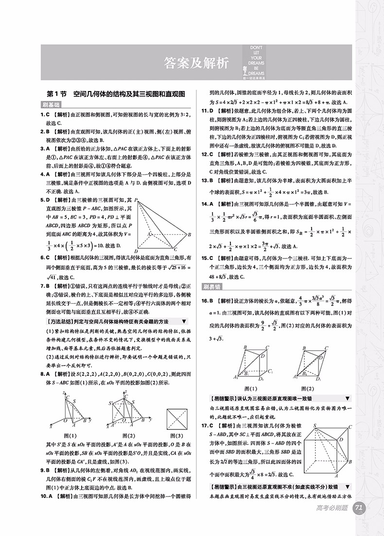 2018版高考必刷題數(shù)學(xué)4立體幾何專(zhuān)項(xiàng)訓(xùn)練參考答案