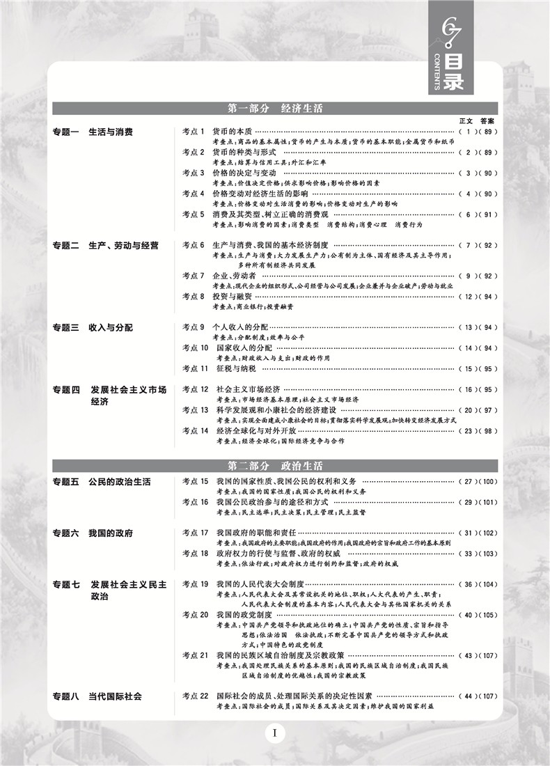 2019高考必刷題政治真題分類訓練參考答案