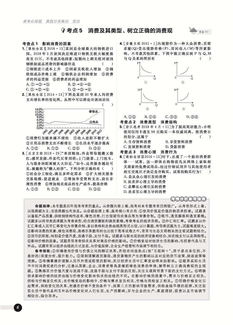 2019高考必刷題政治真題分類訓練參考答案