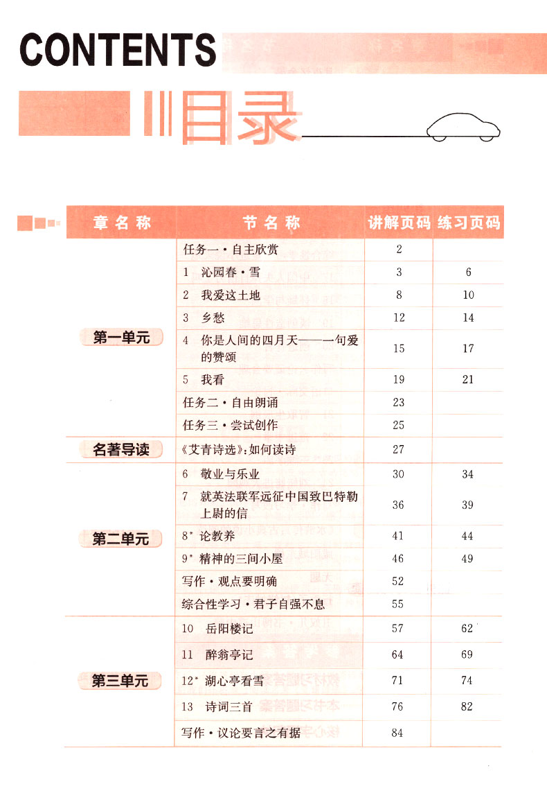 2019年人教版三點一測優(yōu)等生專用九年級語文上冊參考答案