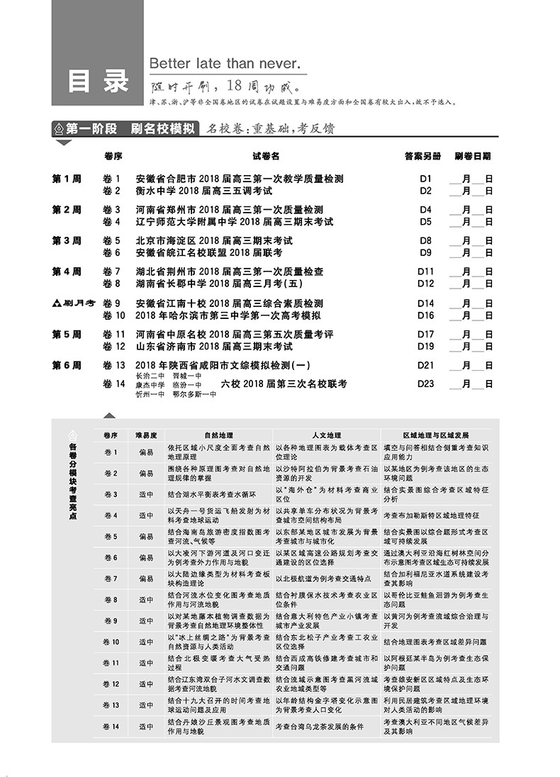 2019新版高考必刷卷42套地理參考答案