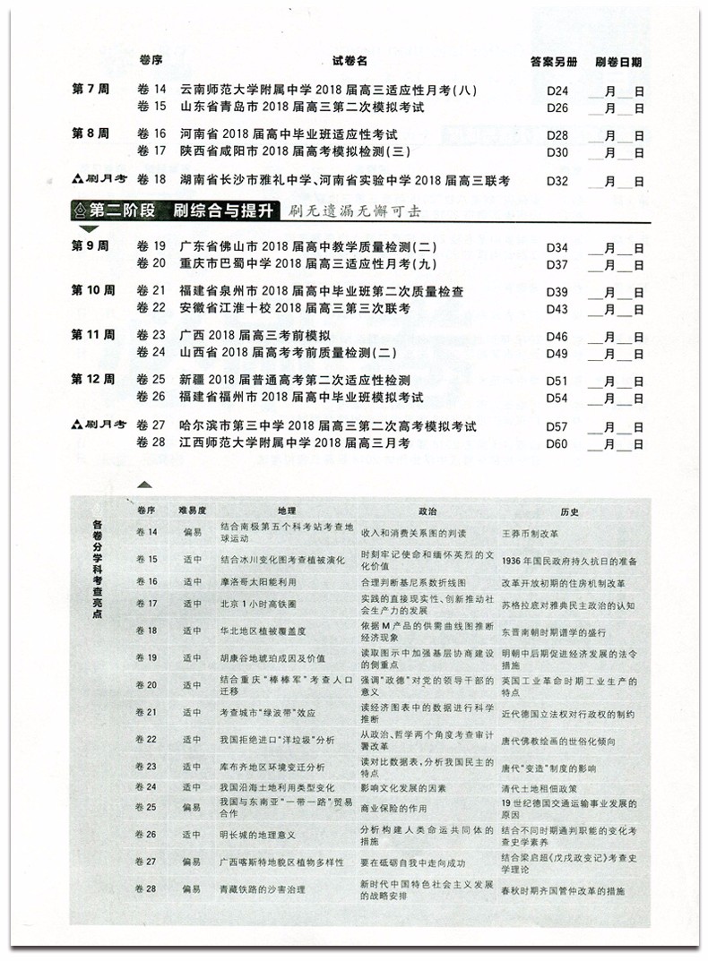 2019新課標(biāo)全國(guó)卷高考必刷卷42套文科綜合參考答案