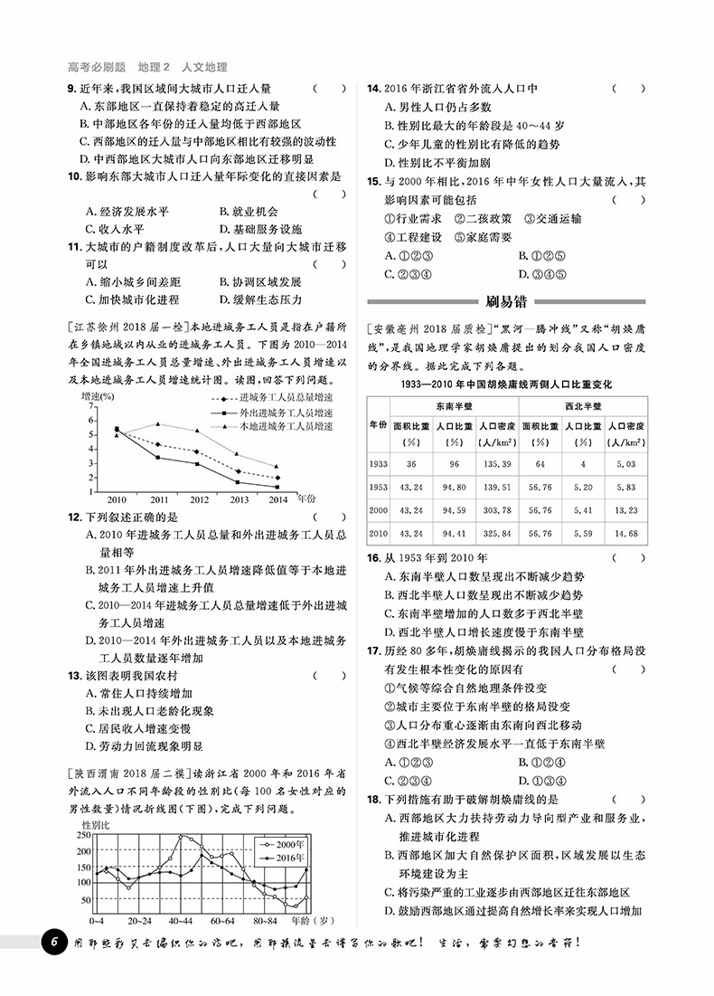 2019高考必刷題地理2人文地理參考答案