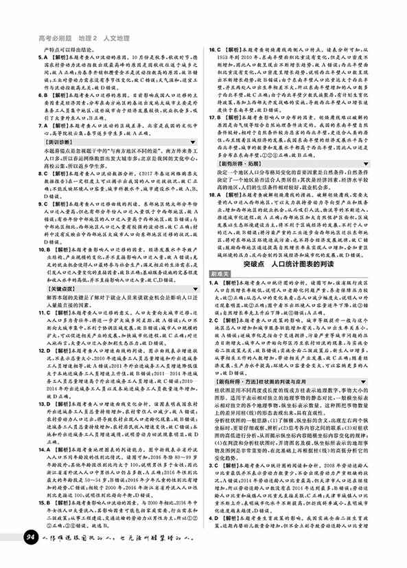 2019高考必刷題地理2人文地理參考答案