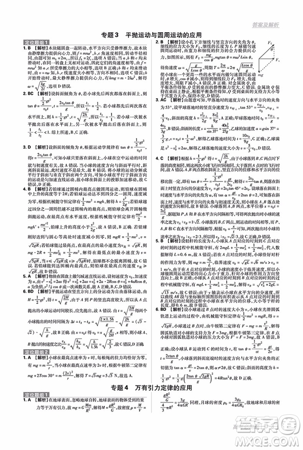 2019高考必刷題分題型強(qiáng)化物理參考答案