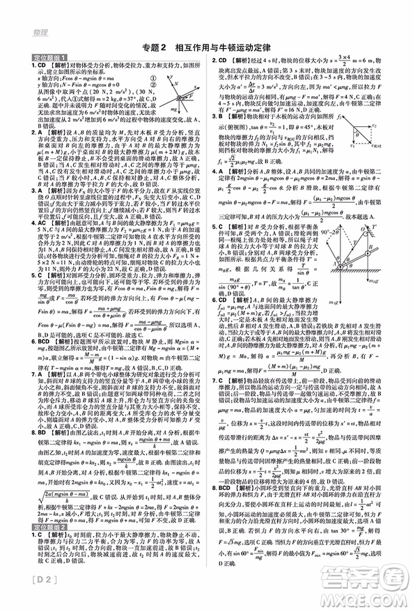 2019高考必刷題分題型強(qiáng)化物理參考答案