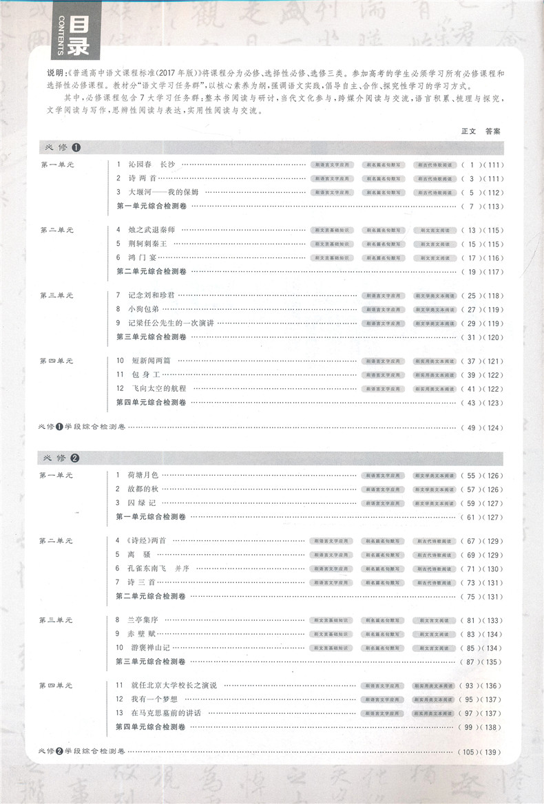 2019高中必刷題人教版語文必修12合訂本參考答案