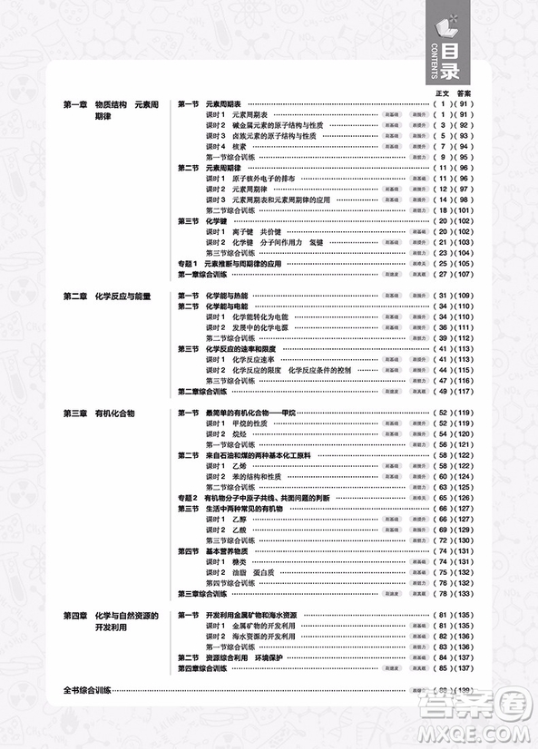 2018人教版高中必刷題化學(xué)必修2參考答案