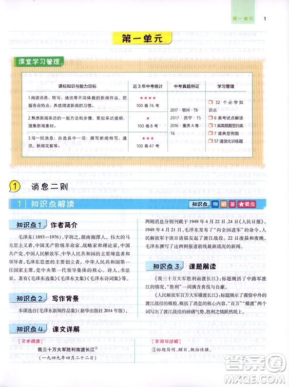 2019新版王后雄課堂完全解讀八年級(jí)上冊(cè)語(yǔ)文參考答案