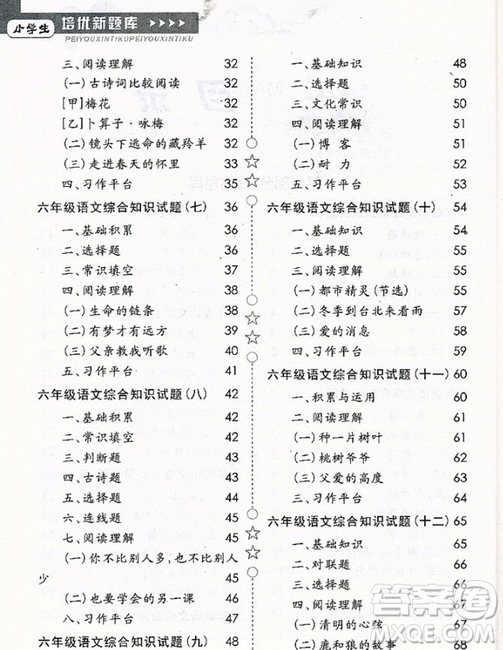 2018年國(guó)學(xué)培優(yōu)新題庫(kù)綜合知識(shí)與素質(zhì)教育大全語(yǔ)文六年級(jí)參考答案