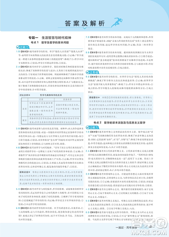 2019高考一遍過政治4生活與哲學(xué)參考答案