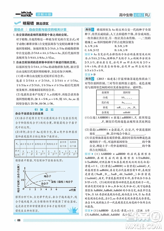 2019人教版一遍過高中生物必修2參考答案