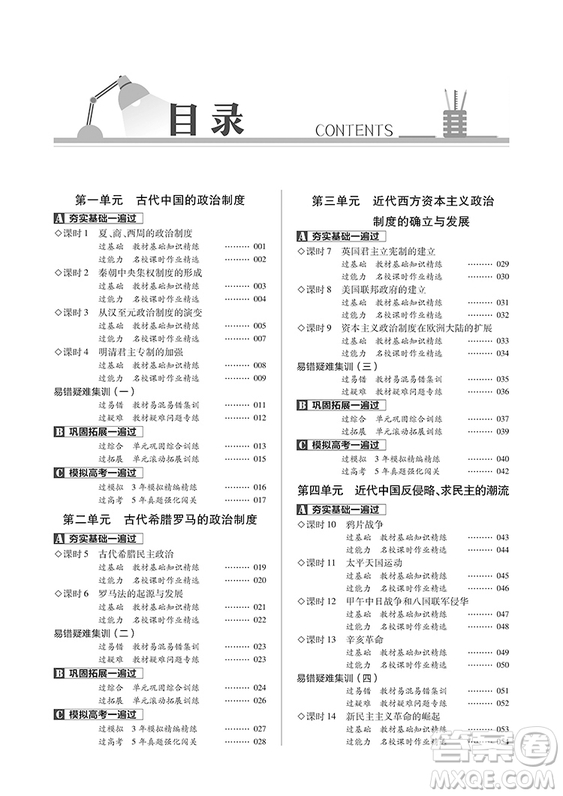 2019人教版一遍過高中歷史必修1參考答案