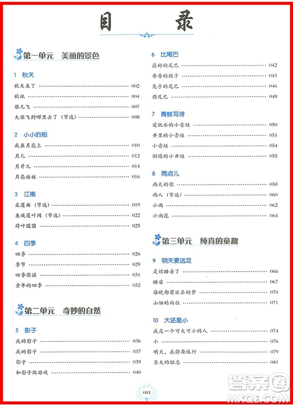 2018年人教版一年級(jí)上冊(cè)小學(xué)語(yǔ)文同步拓展閱讀參考答案