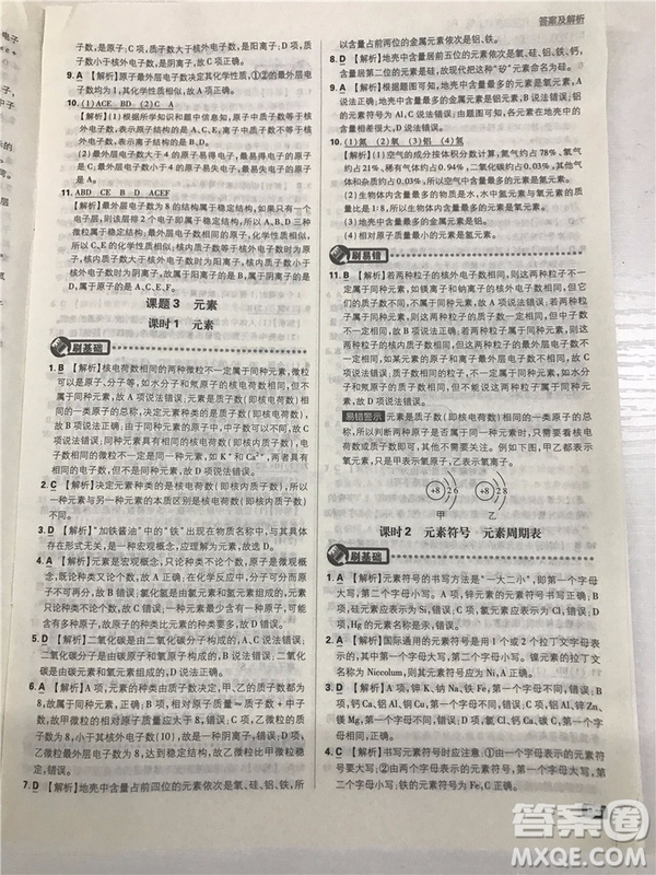 2019版人教版初中必刷題九年級(jí)上冊(cè)化學(xué)參考答案