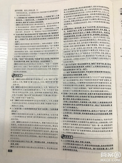 2019理想樹(shù)67初中自主學(xué)習(xí)初中必刷題八年級(jí)語(yǔ)文上冊(cè)參考答案最新