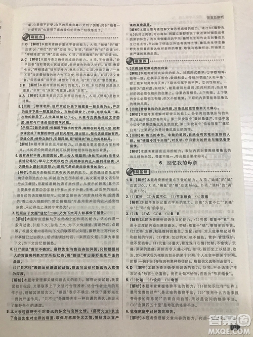 2019理想樹(shù)67初中自主學(xué)習(xí)初中必刷題八年級(jí)語(yǔ)文上冊(cè)參考答案最新