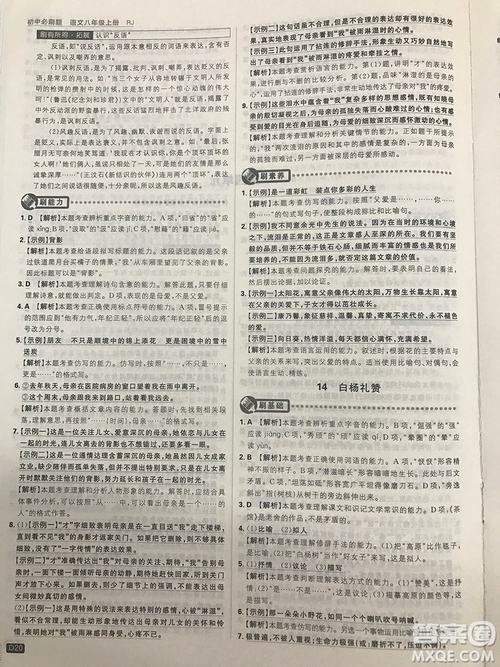 2019理想樹(shù)67初中自主學(xué)習(xí)初中必刷題八年級(jí)語(yǔ)文上冊(cè)參考答案最新