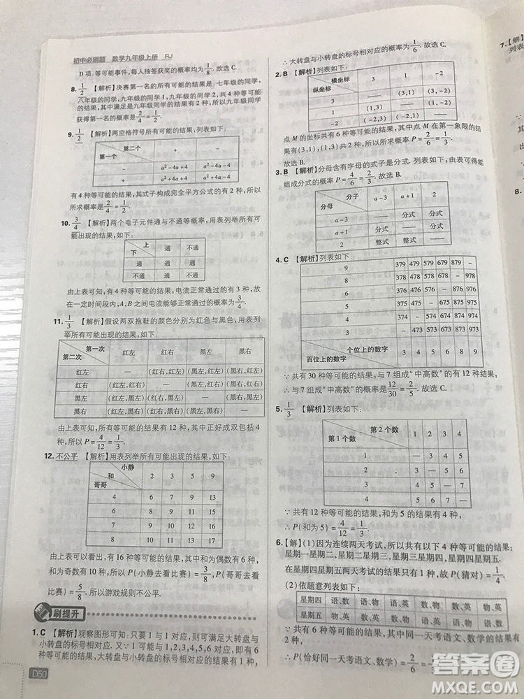 人教版九年級數(shù)學(xué)上冊初中必刷題2019版最新答案詳解