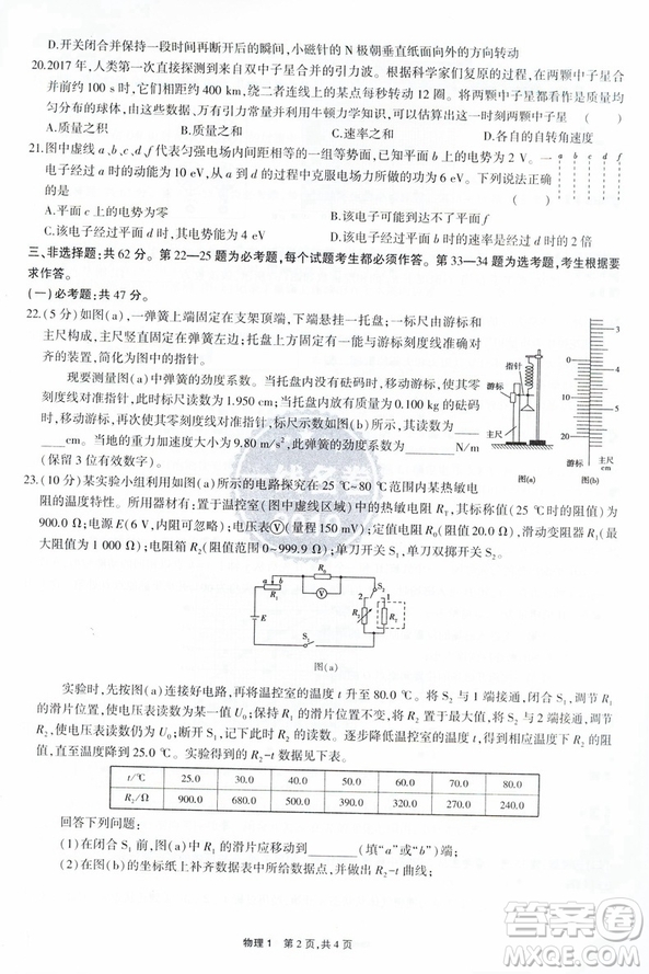 曲一線(xiàn)2019版一線(xiàn)名卷5年高考真題試卷物理全國(guó)卷參考答案