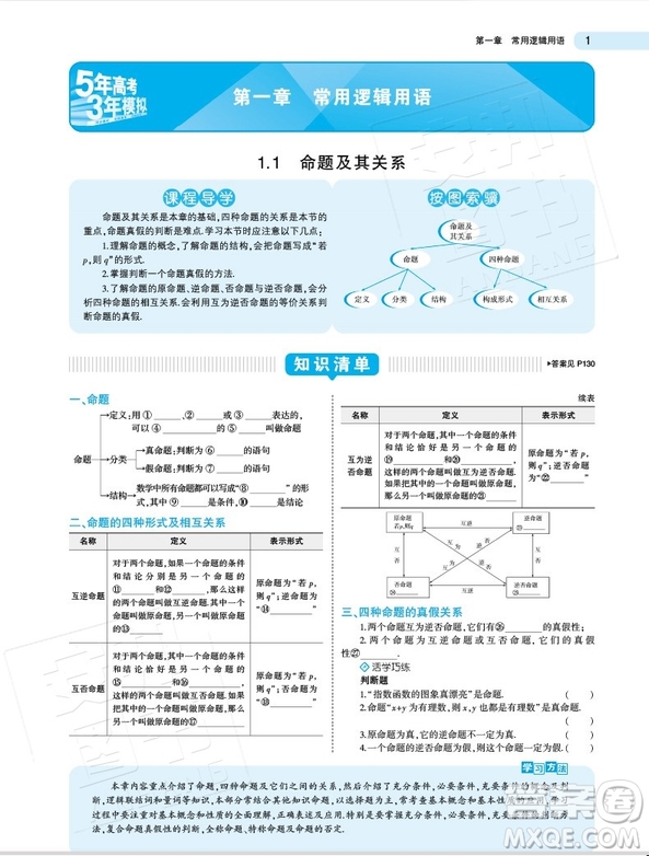 2019新版人教A版5年高考3年模擬高中數(shù)學(xué)選修1-1答案