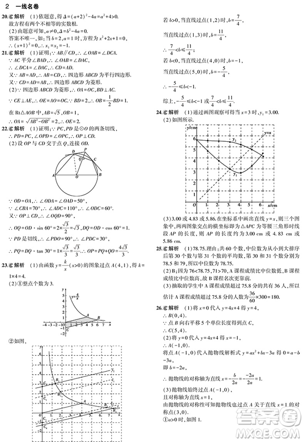 一線名卷2019年53中考真題卷數(shù)學(xué)最新參考答案