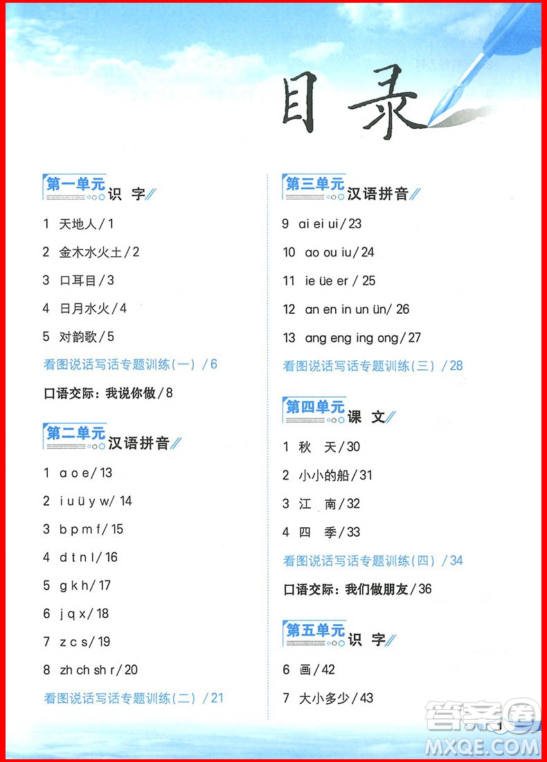 2018年人教部編版小學(xué)教材同步作文全解說話寫話 一年級上冊參考答案