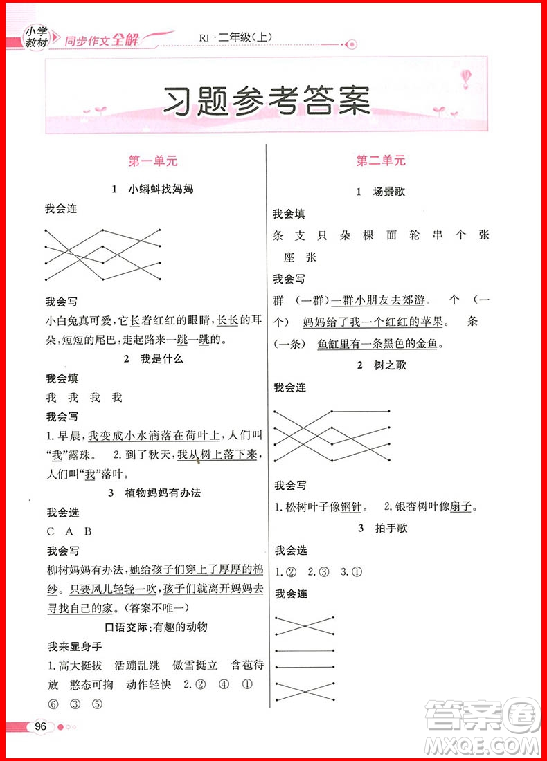 2018年小學教材同步作文全解說話寫話二年級上冊人教部編版參考答案